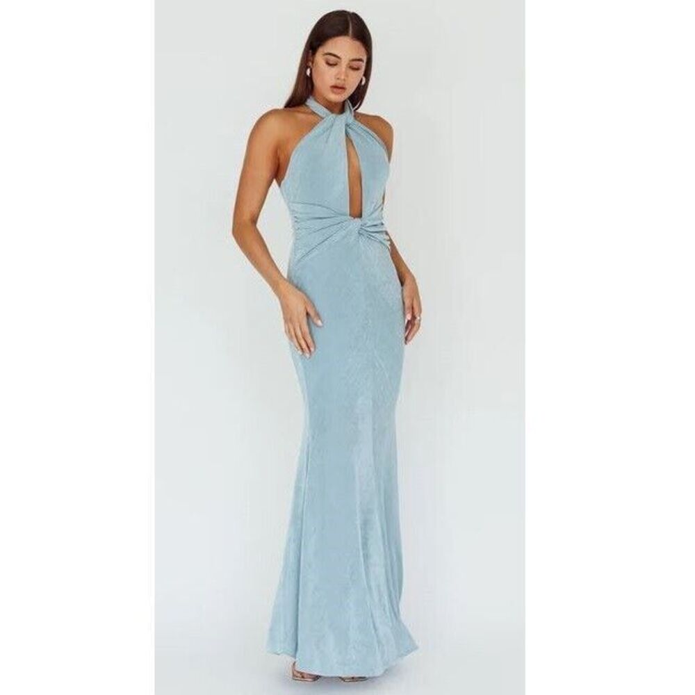 NEW Selfie Leslie Ileana Twist Bodice Maxi Dress Women Size Small Light Blue